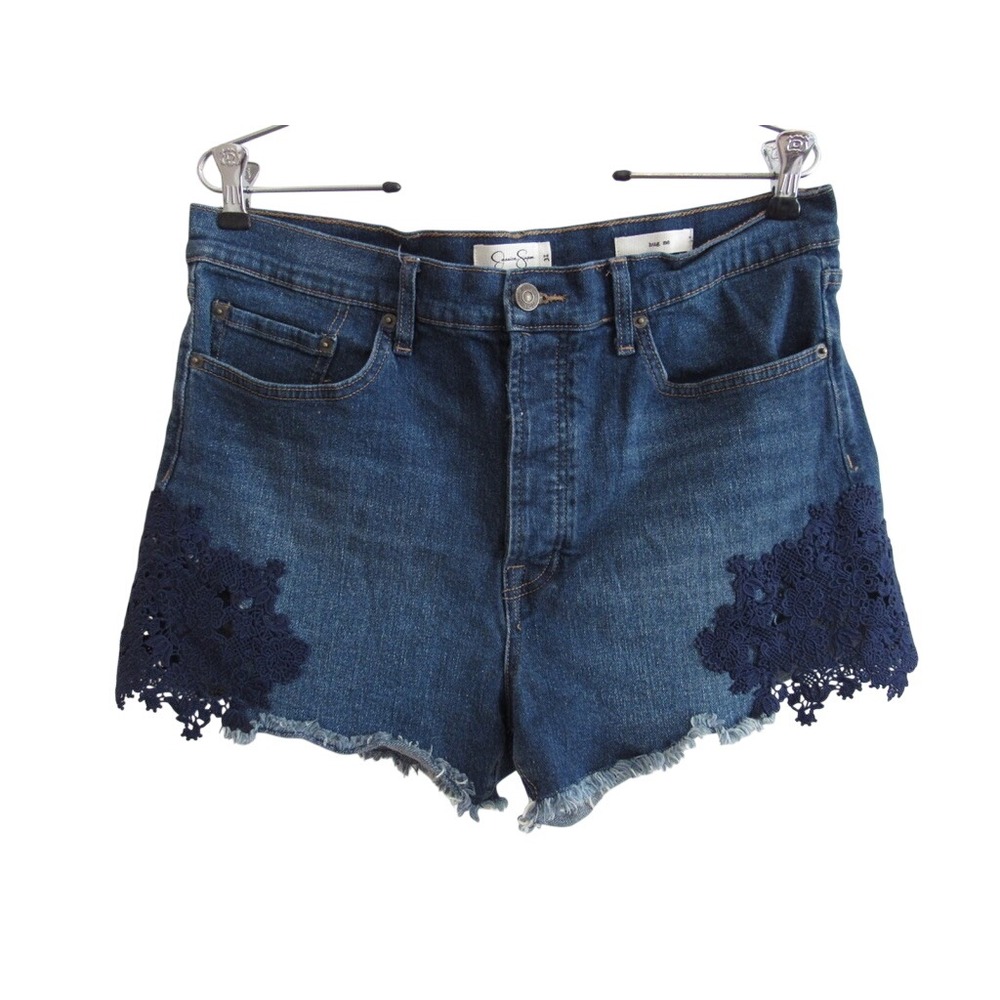 Jessica Simpson Denim Cutoff Shorts Hug Me Crochet Lace Size 31 Boho
